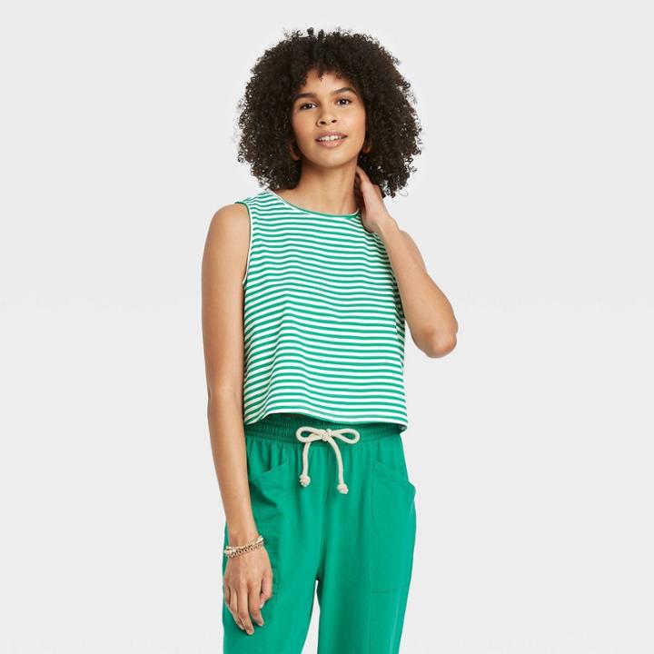 Women's Striped Tank Top - Universal Thread Green/white