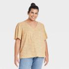 Women's Plus Size Short Sleeve Blouse - Ava & Viv Rust Leopard Print X, Red