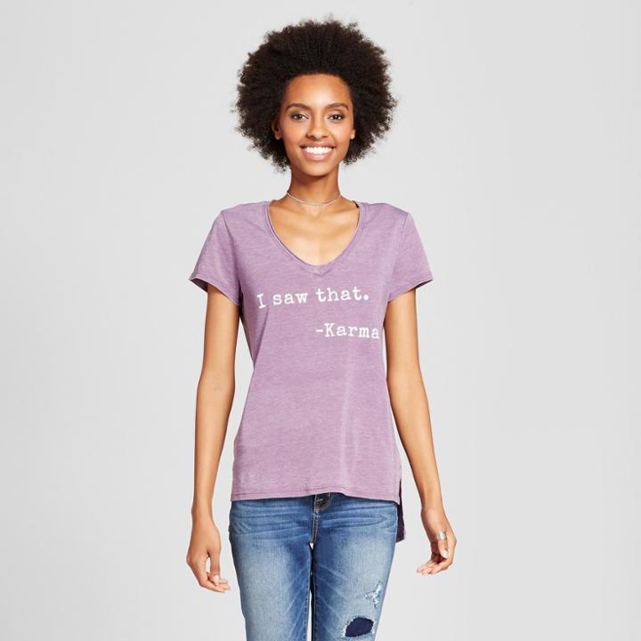 Women's Karma Made Me Do It Graphic T-shirt Gray Xs - Grayson Threads (juniors'), Purple