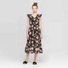 Women's Floral Print Sleeveless Ruffle V-neck Loose Fit Maxi Dress - Who What Wear Black