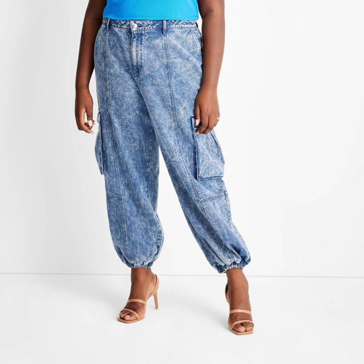 Women's Plus Size Mid-rise Cargo Jeans - Future Collective With Kahlana Barfield Brown Medium Wash Denim