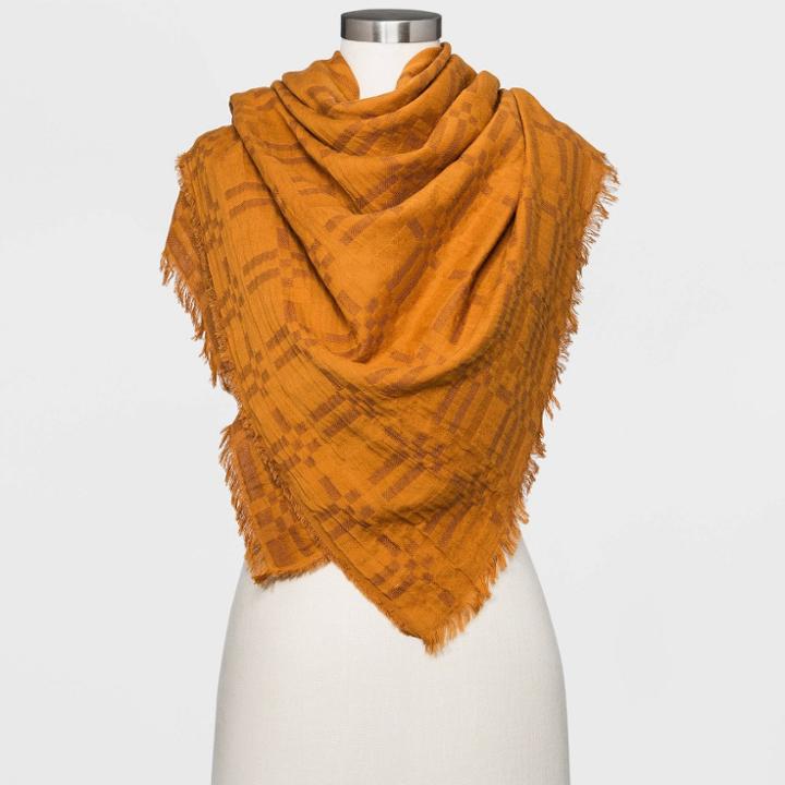 Women's Plaid Oversized Square Scarf - Universal Thread Brass