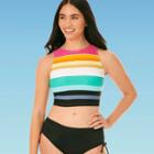 Women's Slimming Control High Neck Bikini Crop Top - Beach Betty By Miracle Brands Multi Stripe S, Women's, Size: Small,