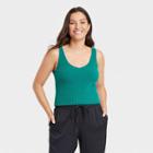 Women's V-neck Fuzzy Sweater Tank - A New Day Green