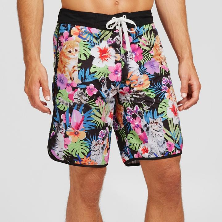 Bioworld Men's 10 Cats Floral Board Shorts Short - Black