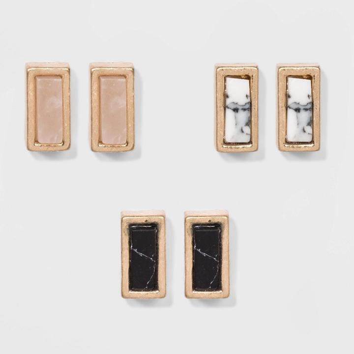 Semi Precious Stone Inlay Rectangular Multi Earring Set 3ct - Universal Thread , Women's, Size: