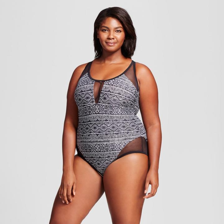 Women's Mesh Racerback One Piece - Ava & Viv Black/white