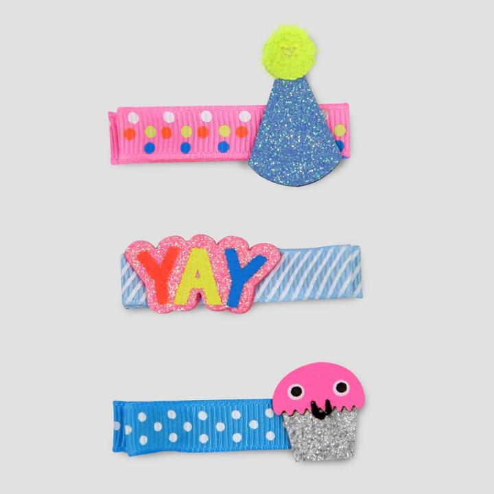 Toddler Girls' 3pk Birthday Hair Clips - Cat & Jack Pink/blue