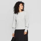 Women's Puff Sleeve Crewneck Pullover Sweater - A New Day Gray