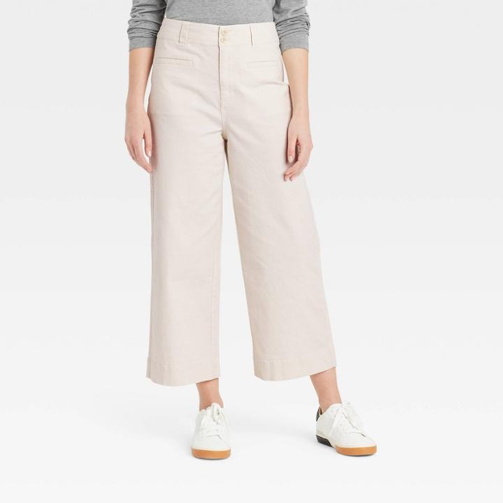 Women's Cropped Wide Leg Fashion Pants - A New Day Cream