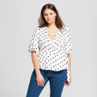 Women's Plus Size Polka Dot Short Sleeve Wrap Shirt - Xhilaration White/black