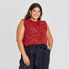 Women's Plus Size Floral Print Sleeveless Blouse - A New Day Red