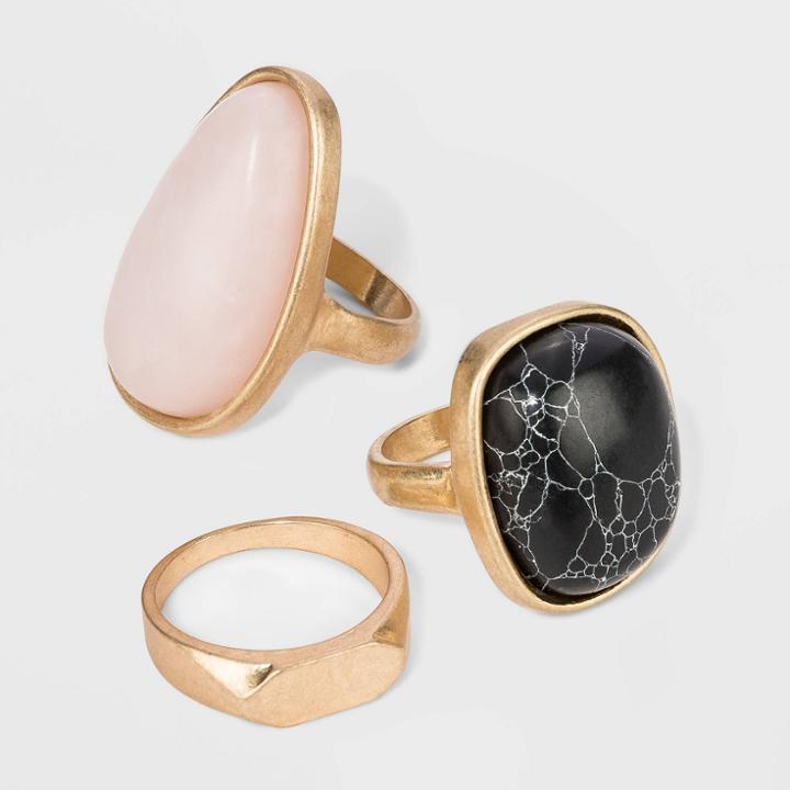 Mixed Semi-precious Stone In Worn Gold Ring Set - Universal Thread , Women's,