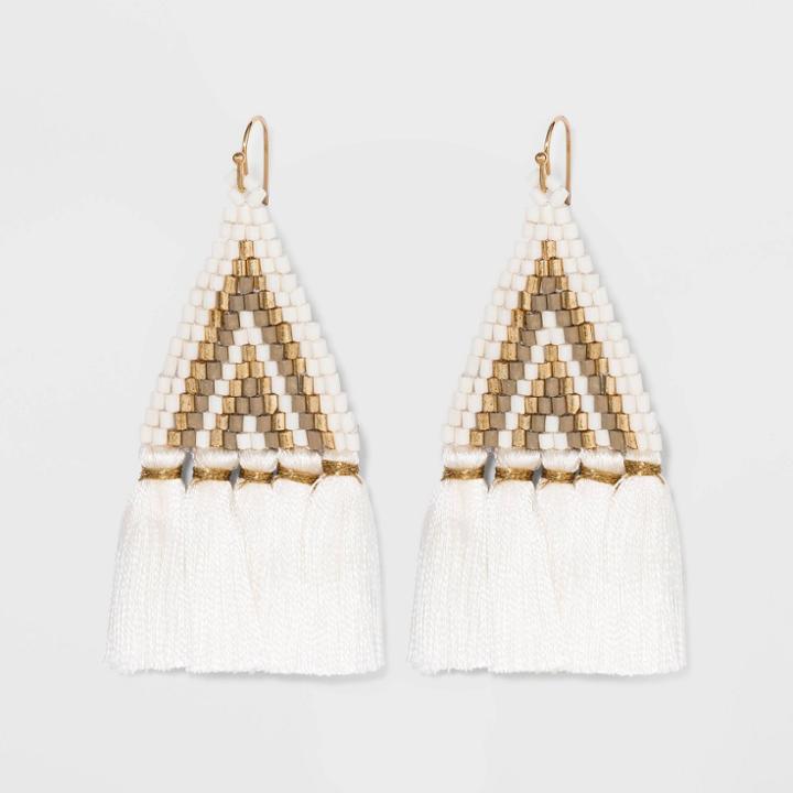 Triangle Tassel And Seedbead Earrings - A New Day Ivory, Women's