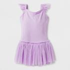 Danshuz Toddler Girls' Camisole Activewear Dress With Glitter Net Flutter Sleeves, Center Back Bow Triple Layer Skirt - Lavender 2-4, Size: Xs(2-4), Purple