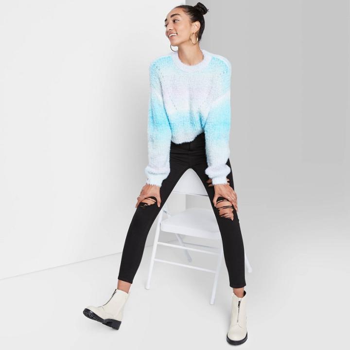 Women's Spacedye Crewneck Pullover Sweater - Wild Fable Blue