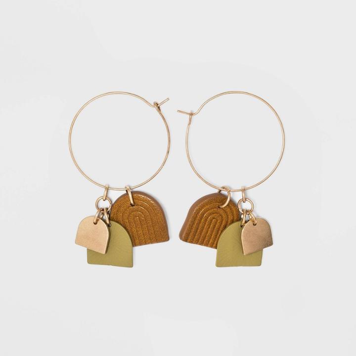 Embossed Vegan Leather And Sprayed Half Moon Shape Charm Hoop Earrings - Universal Thread Green