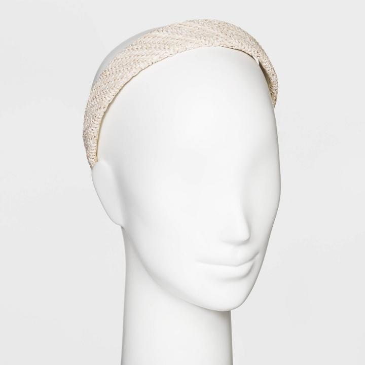 Wide Plastic With Raffia Cover Top Headband - A New Day Natural