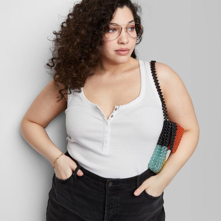 Women's Plus Size Snap Placket Tank Top - Wild Fable White