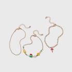 Smiley Face Simulated Pearl And Mushroom Anklet Set 3pc - Wild Fable , Brown/white