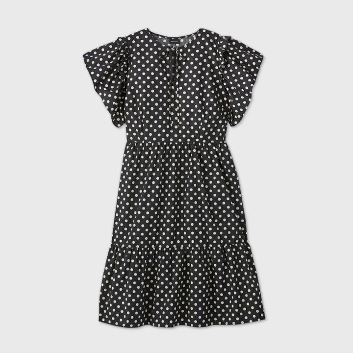 Women's Plus Size Polka Dot Short Sleeve Dress - Who What Wear Black 2x, Women's,