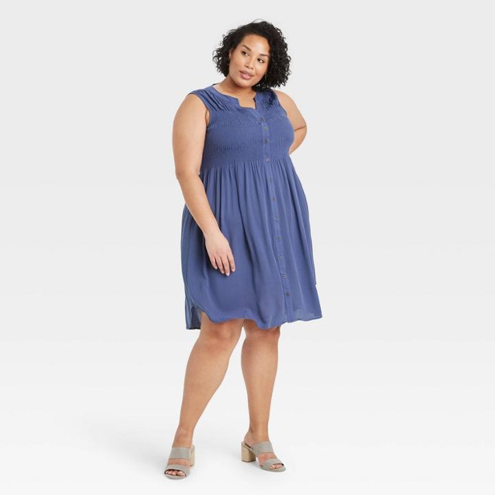 Women's Plus Size Sleeveless Smocked Dress - Knox Rose Blue1x