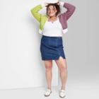 Women's Plus Size Notch Front Seamed Denim Mini Skirt - Wild Fable Medium Wash 14w,