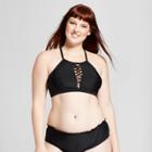 Women's Macrame Detail High Neck Bikini Top - Xhilaration Black