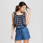 Women's Plaid Ruffle Blouse - Universal Thread Navy Print