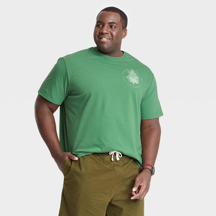 Men's Big & Tall Printed Standard Fit Short Sleeve Crewneck T-shirt - Goodfellow & Co Green/tree