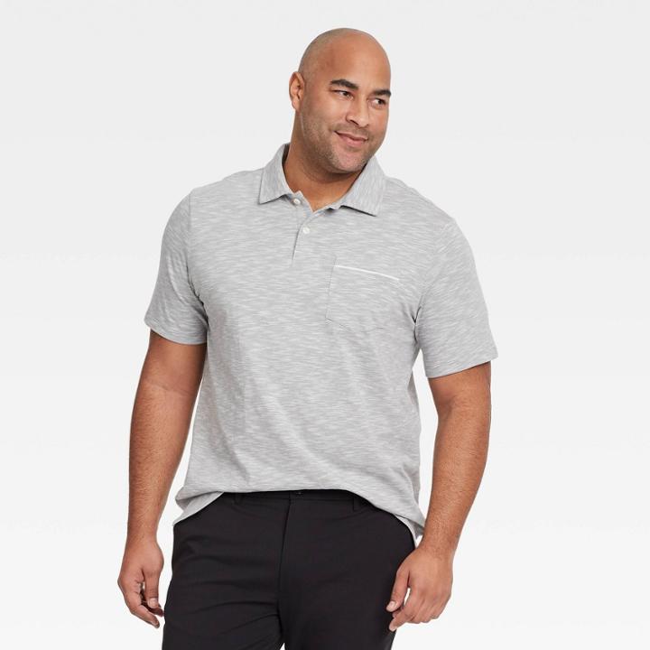 Men's Tall Striped Short Sleeve Collared Polo Shirt - Goodfellow & Co Gray