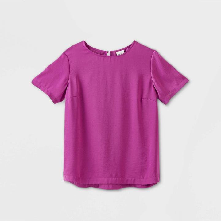 Women's Short Sleeve Round Neck Woven T-shirt - A New Day Purple