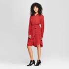 Women's Long Sleeve Printed Shirt Dress - Prologue Red