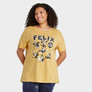 Women's Felix The Cat Plus Size Short Sleeve Graphic T-shirt - Mustard