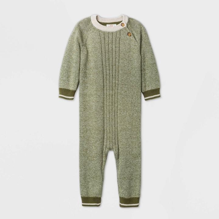 Baby Boys' Long Sleeve Marl Sweater Romper - Cat & Jack Green Newborn