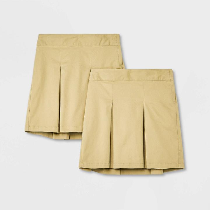 Girls' 2pk Uniform Pleated Twill Skorts - Cat & Jack Khaki