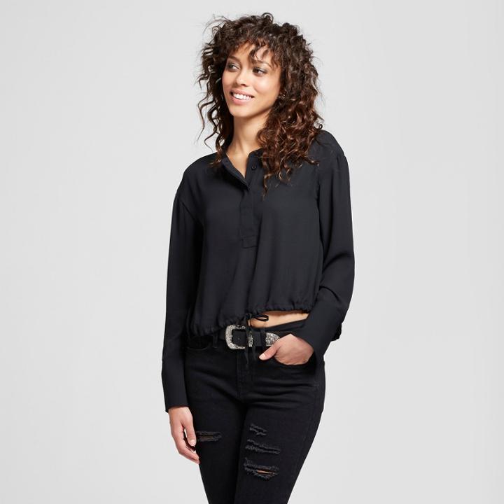 Women's Long Sleeve Drawstring Blouse - Mossimo Black