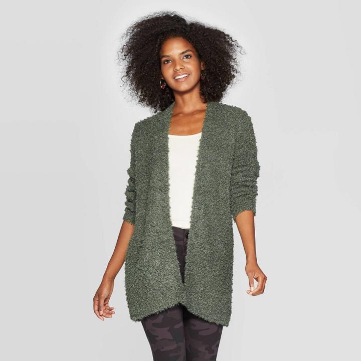 Women's Textured Long Sleeve Open Cardigan - Knox Rose Green