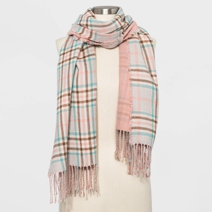 Women's Striped Double Layer Oblong Scarf - A New Day Pink One Size, Women's
