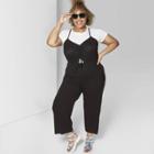 Women's Plus Size V-neck Peekaboo Knit Wide Leg Jumpsuit - Wild Fable Black