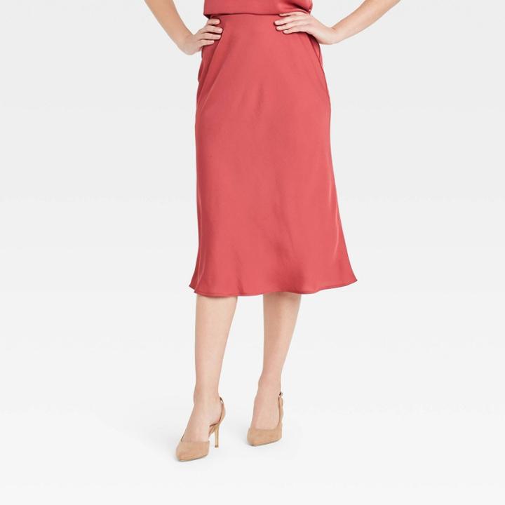 Women's High-rise Midi Slip A-line Skirt - A New Day Dark Pink