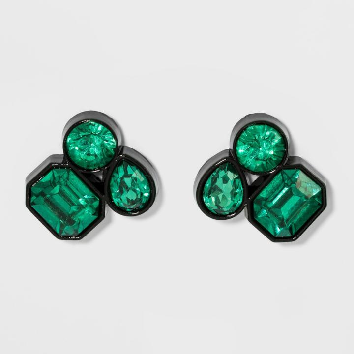 Cluster Stone Button Earrings - A New Day Dark Green