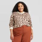 Women's Plus Size Leopard Print Crewneck Pullover Sweater - A New Day Brown