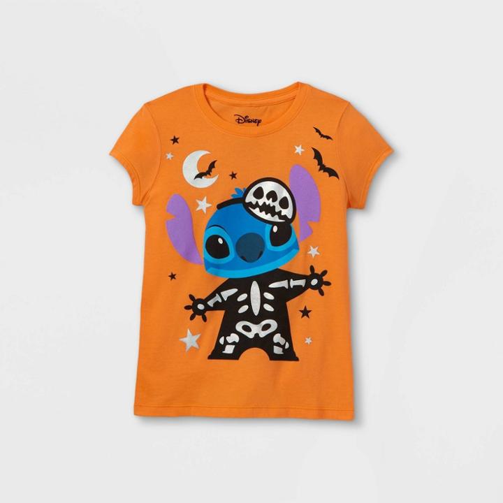 Girls' Disney Stitch Short Sleeve Graphic T-shirt - Orange