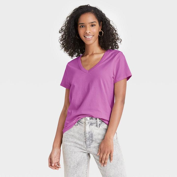 Women's Short Sleeve V-neck T-shirt - Universal Thread Purple