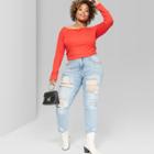 Women's Plus Size Long Sleeve Scoop Neck Sweetheart T-shirt - Wild Fable Red