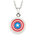 Women's Marvel Captain America Shield Stainless Steel Pendant With Chain And Clear Cz (18), Size: Small,