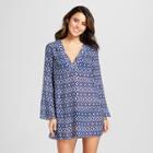Women's Long Sleeve Tunic Cover Up - Cover 2 Cover Navy/white L, Blue/white Ikat