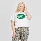 Women's Plus Size St. Patrick's Day Lips With Clover Short Sleeve Cropped T-shirt - Modern Lux (juniors') - White 1x, Women's,