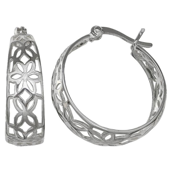Distributed By Target Women's Flower Scroll Graduated Hoop Earrings In Sterling Silver - Gray